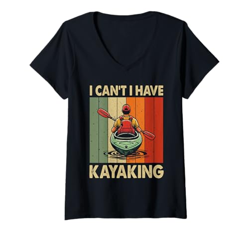 Damen I Can't I Have Kajak Retro Kajak Liebhaber Bootfahren Kajakfahrer T-Shirt mit V-Ausschnitt von Kayaking Water Sport Kayak Boating Gifts Men