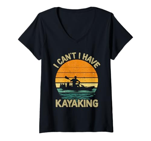 Damen I Can't I Have Kajak Vintage Kajak Lover Paddling Boat T-Shirt mit V-Ausschnitt Damen I Can't I Have Kajak Vintage Kajak Lover Paddling Boat T-Shirt mit V-Ausschnitt von Kayaking Water Sport Kayak Boating Gifts Men
