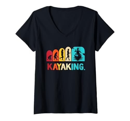Damen Kajak Retro Kajak Liebhaber Bootfahren See Kajak Boot Kajak T-Shirt mit V-Ausschnitt von Kayaking Water Sport Kayak Boating Gifts Men