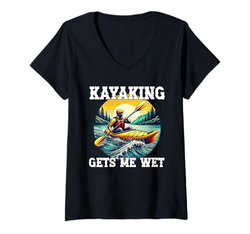 Damen Kajakfahren Gets Me Wet Kajak Liebhaber Retro Bootfahren Kajaker See T-Shirt mit V-Ausschnitt von Kayaking Water Sport Kayak Boating Gifts Men