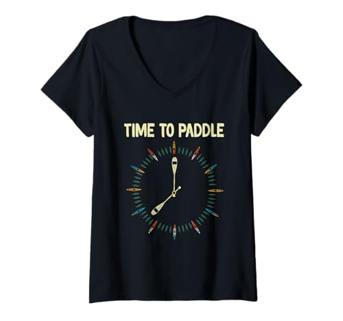 Damen Time To Paddle Kajak Bootfahren Kajak Liebhaber Kajak See T-Shirt mit V-Ausschnitt von Kayaking Water Sport Kayak Boating Gifts Men