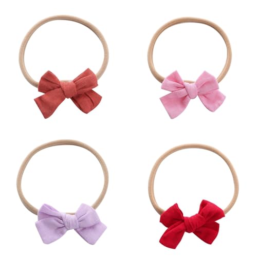 4 Stück Haarschleifen Mädchen Farbe Elastischem Haarschmuck Mädchen Weich Schleifen Haargummis Mädchen Styling Zubehör Prinzessin Haar Accessoire Geschenk (Pink+Purple+Red+Orange, One Size) von Kayferli