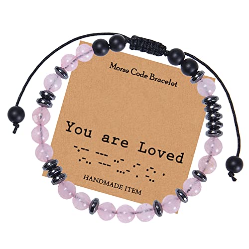 Armband Damen Code Armband Alphabet Woven Natural Powder Kristall Paar Armband Crystal Ball Pull Armband Woman Simple Senior Sense Armband Schmuck Geschenk Geschenke für Frauen (Pink, One Size) von Kayferli