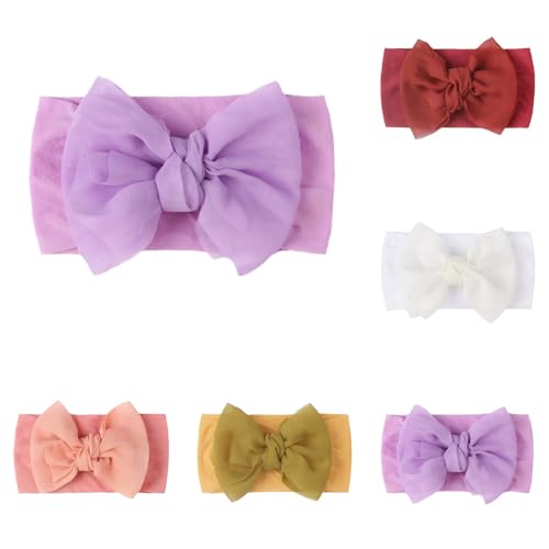 Haarschleifen Mädchen Baby 5 Stück Einfarbig Bow Headband Niedliche Schleifen Haarspangen Mädchen Prinzessin Haar Accessoire Geschenk Haarschmuck (Wine+Watermelon Red+Yellow+White+Purple, One Size) von Kayferli