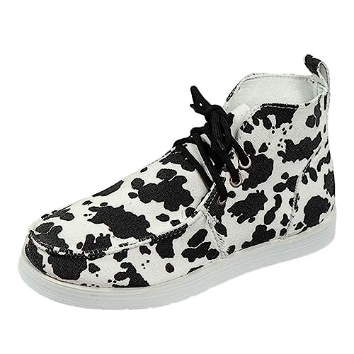 Kayferli Espadrilles Herren Schuhe Damen Damenschuhe Denim Canvas Schuhe Schnürschuhe Freizeitschuhe Kuhmuster Espadrilles Herren Espadrilles für Damen (White, 42) von Kayferli