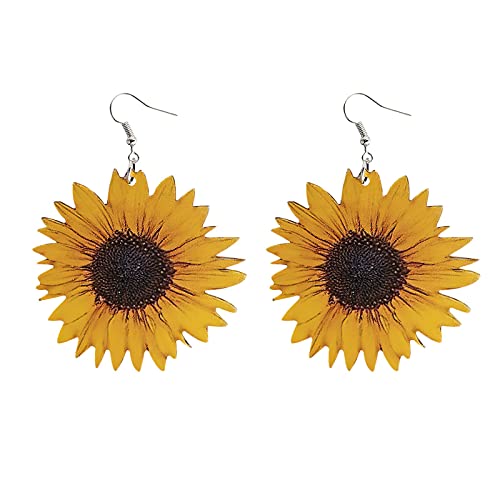 Kayferli Geschenke Für Freundin Halloween große Holzohrringe, 3D-Trend, Temperament und Sonnenblumen-Langstil Ohrringe Damen (Yellow, One Size) von Kayferli