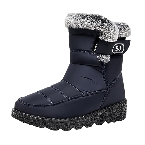 Kayferli Schneestiefel Damen Winterstiefel Damen Flache Haken Schleife Halten Warme Schnee Stiefel Bequeme Mid Stiefel Schuhe Winterschuhe Damen Stiefel Damen (Blue, 45) von Kayferli