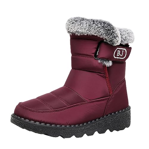 Kayferli Schneestiefel Damen Winterstiefel Damen Flache Haken Schleife Halten Warme Schnee Stiefel Bequeme Mid Stiefel Schuhe Winterschuhe Damen Stiefel Damen (Wine, 45) von Kayferli