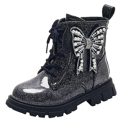 Kayferli Winterschuhe Mädchen Winterstiefel Kinder Kinder-Mädchen-Stiefel mit weicher Sohle Stiefeletten Mädchen Stiefel Mädchen (Black, 32 Big Kids) von Kayferli