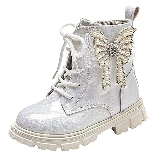 Kayferli Winterschuhe Mädchen Winterstiefel Kinder Kinder-Mädchen-Stiefel mit weicher Sohle Stiefeletten Mädchen Stiefel Mädchen (Silver, 29.5 Little Child) von Kayferli