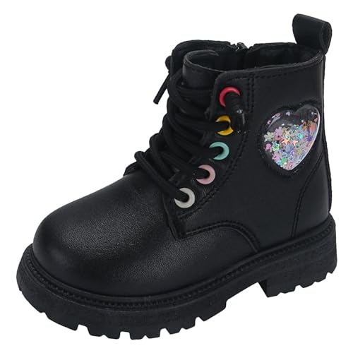 Kayferli Winterschuhe Mädchen Winterstiefel Stiefeletten Seitlicher Reißverschluss Booties Fleece Kurze Stiefel Stiefeletten Mädchen Stiefel Mädchen (V1-Black, 26) von Kayferli
