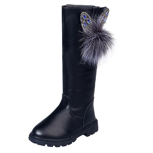 Kayferli Winterstiefel Kinder Bequeme Weiche Sohle Stiefel Mädchen Mode Warme Hohe Winterstiefel Mädchen Bequeme Winter Boots Mädchen Mode Winterschuhe Mädchen (Black, 31.5 Little Child) von Kayferli