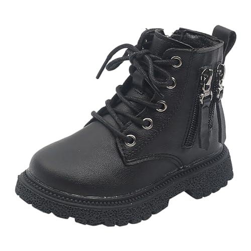 Kayferli Winterstiefel Mädchen Rutschfeste Dicke Sohle Winterstiefel Kinder Bequeme Warme Winterschuhe Mädchen Niedlich Einfarbig Stiefel Mädchen Mode Boots Mädchen (Black, 28) von Kayferli