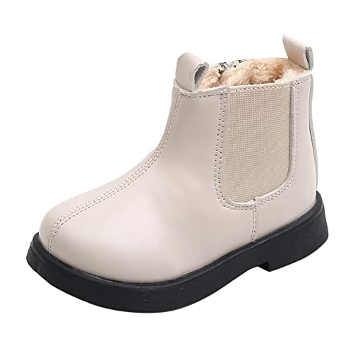 Kayferli Winterstiefel Mädchen Winterschuhe Kinder Stiefel Britische Mode Rutschfeste Kurze Stiefel Stiefeletten Mädchen Boots Mädchen Winterstiefel Kinder Winterschuhe Mädchen (Z-1-Beige, 26 Toddler) von Kayferli