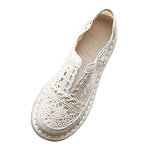 Sommerschuhe Herren Schuhe Damen Leinen Lace Headed Flat Bottom Sandalen Single Mesh Schuhe Faule Schuhe Espadrilles Espadrilles für Damen (Beige, 40) von Kayferli