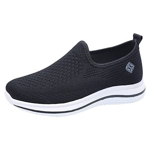 Weiße Sneaker Damen und Herren Mode Frühling und Sommer Damen Sportschuhe mit flachem Boden und weicher Unterseite Fly Woven Mesh Atmungsaktiver Slip-On bequemer Gesundheitsschuhe Damen (Black, 39) von Kayferli
