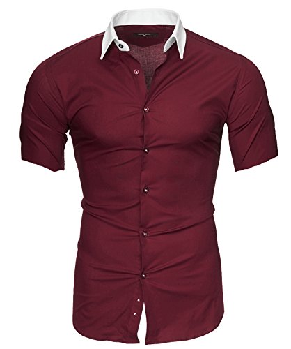 Kayhan Herren Hemd Maimi Kurzarm, Bordeaux (6XL) von Kayhan