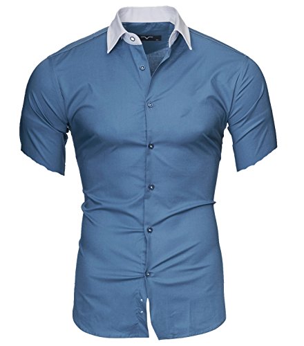 Kayhan Herren Hemd Maimi Kurzarm, Denim Blau (5XL) von Kayhan