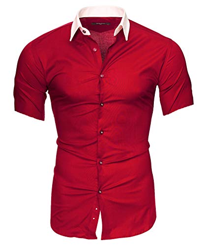 Kayhan Herren Hemd Maimi Kurzarm, Rot (5XL) von Kayhan