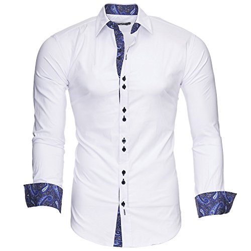 Kayhan Herren Hemd ROYAL Paisley Weiß/Dunkelblau(5XL) von Kayhan