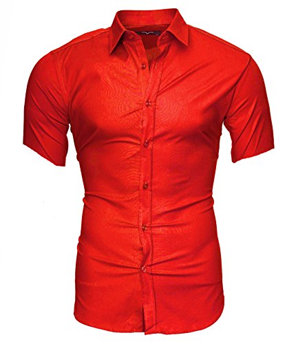 Kayhan Herren Uni Kurzarm Hemd Rot (L) von Kayhan