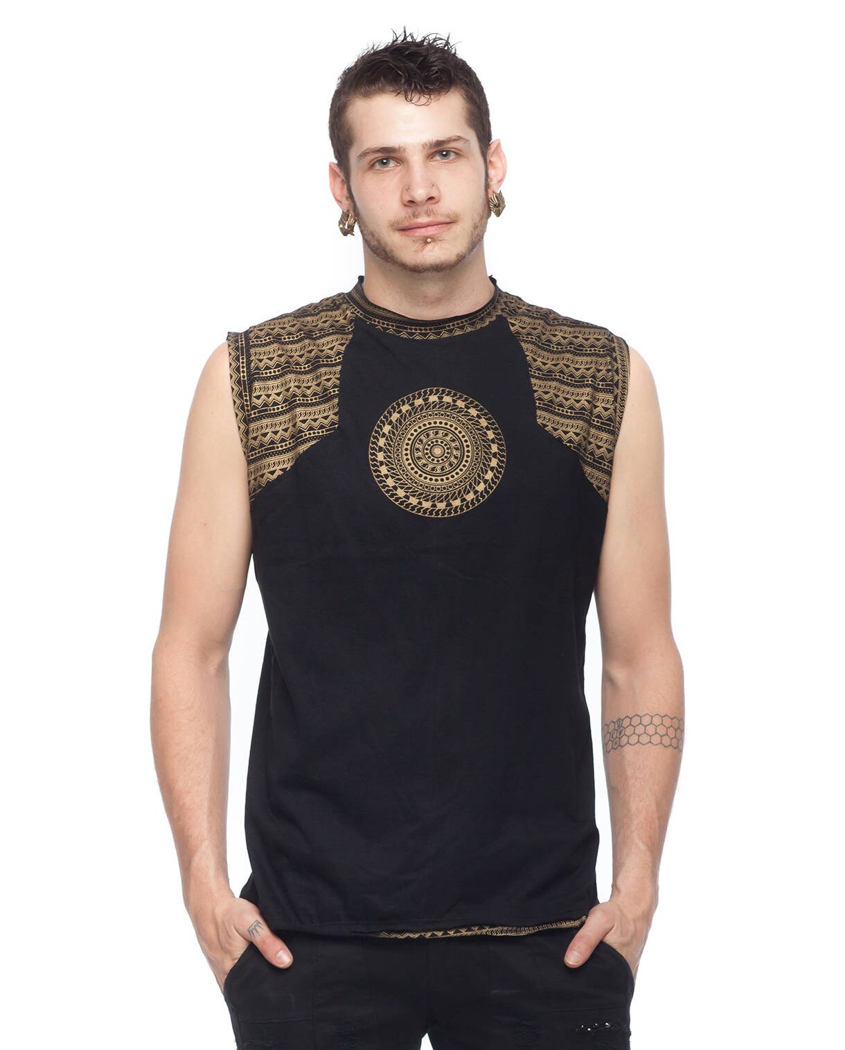 Herren Mandala Tank Top, Gold Print, Festival Fashion von KayoAnimeClothing