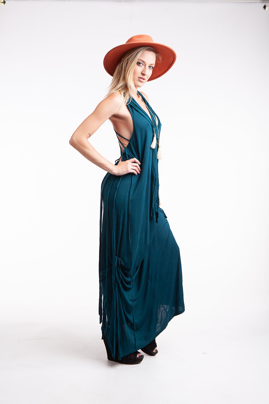 Makramee Langes Kleid, Boho Festival Outfit, Petrol von KayoAnimeClothing