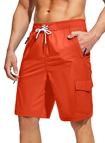 Kayrth Herren Badehose Quick Dry Boardshorts mit 5 Taschen Badeanzug Bademode für Herren - Kein Netzfutter, Orange, rot, S von Kayrth