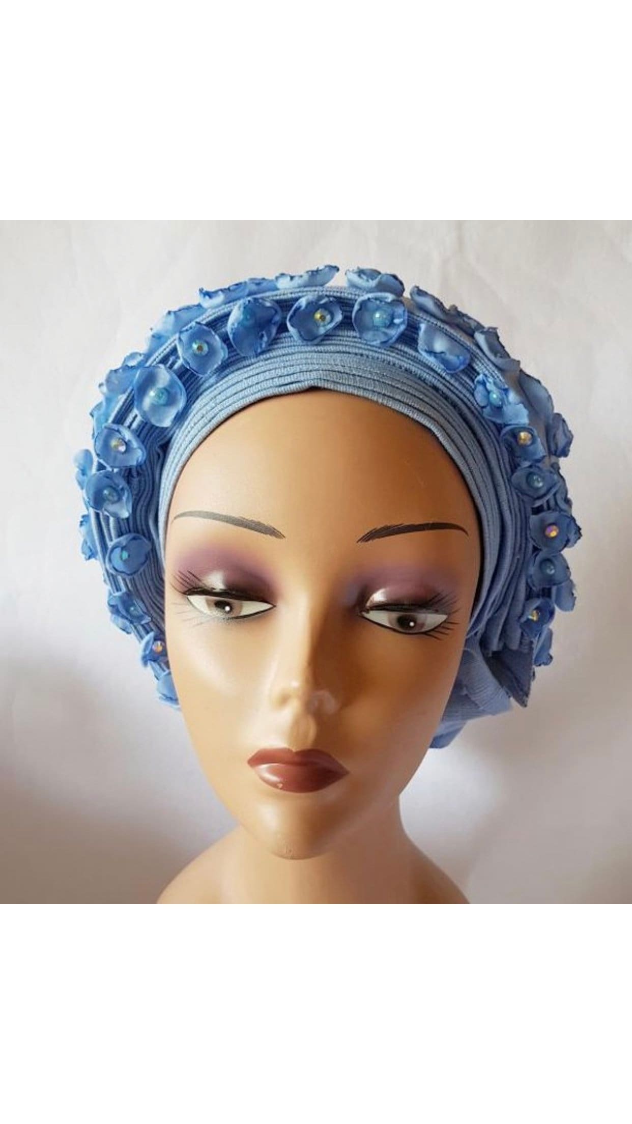 Gebundene Blaue Perlen-Applikation Mit Strass Autogele Aso-Oke von KaysLuxeFabrics