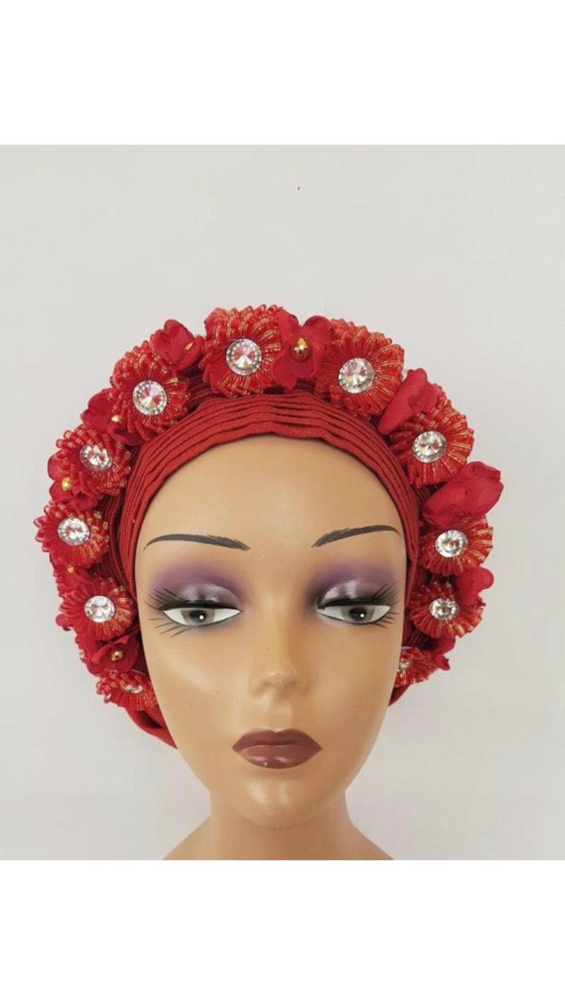 Gebundene Rot Perlen, Applikationen Mit Strass Autogele Aso-Oke Gebundene Rot Perlen, Applikationen Mit Strass Autogele Aso-Oke von KaysLuxeFabrics