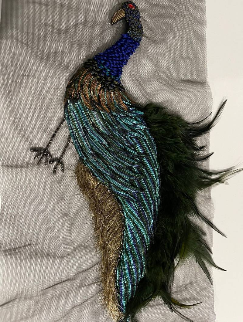 Handgefertigte Perlen Pfau Motiv Verschönerung Handgefertigte Perlen Pfau Motiv Verschönerung von KaysLuxeFabrics