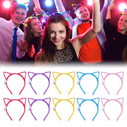 Haarreifen Blinkend, 10 Stück LED Haarreif Party, Leuchtende Stirnband, LED Katzenohren Stirnband, Party Accessoires für Mädchen zum Weihnachten Halloween Fasching Party Hochzeit Dekor Haarreifen Blinkend, 10 Stück LED Haarreif Party, Leuchtende Stirnband, LED Katzenohren Stirnband, Party Accessoires für Mädchen zum Weihnachten Halloween Fasching Party Hochzeit Dekor von Kayuneed