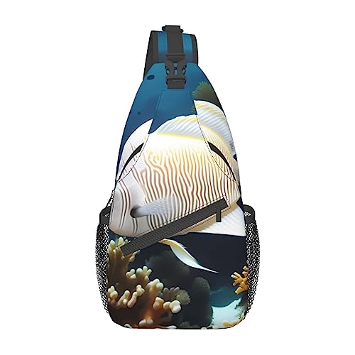 Cross-Brusttasche, diagonal, weiß-Goldener Fisch, Laufgürteltasche, Gürteltasche mit verstellbarem Riemen, für Damen und Herren, freihändige Geldbörse, Hüfttasche von KazUp