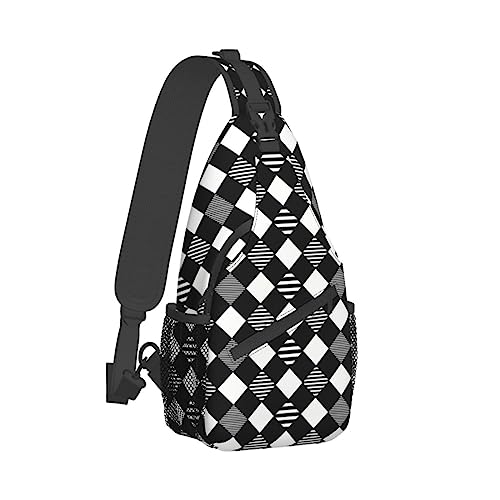 Cross-Brusttasche, diagonal kariert, schwarz, weiß, Lauf-Fanny-Pack-Gürteltasche mit verstellbarem Riemen für Damen und Herren, freihändige Geldbörse, Hüfttasche von KazUp