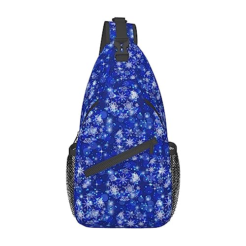 Cross-Brusttasche Diagonal Christmas Snowflake Flower Blue Running Fanny Pack Gürteltasche mit verstellbarem Riemen von KazUp