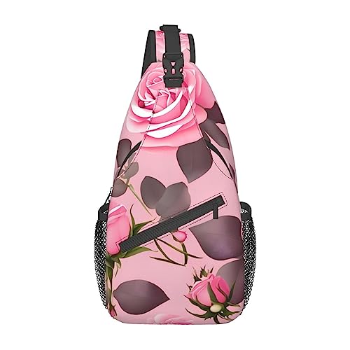 Cross-Brusttasche Diagonal Pretty Pink Roses Running Fanny Pack Gürteltasche mit verstellbarem Riemen für Damen Herren Hands Free Wallet Waist Bag von KazUp