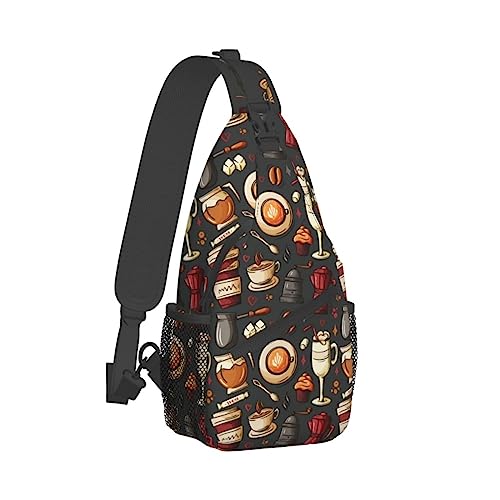 Kreuz-Brusttasche, diagonales Cartoon-Kaffee-Lauf-Fanny-Pack-Gürteltasche mit verstellbarem Riemen für Damen und Herren, freihändige Geldbörse, Hüfttasche von KazUp