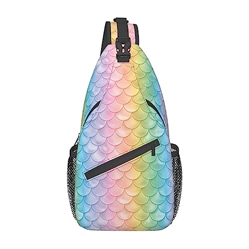 Querbrusttasche, diagonale Bunte Fischschuppen, Laufgürteltasche, Gürteltasche mit verstellbarem Riemen, für Damen und Herren, freihändige Geldbörse, Hüfttasche von KazUp