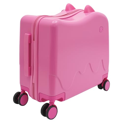 18 Zoll Rollkoffer Kinder Reiterkoffer ABS Kinderkoffer mit Reitfunktion & Zahlenschloss & 4D-Rollen Ergonomischer Reisekoffer für Flugzeugreisen & als Geschenk für Kinder 3-6 Jahre (Rosa) von Kazafa
