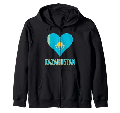 Kasachische Flagge von Kasachstan Männer Frauen Kinder Herz Kapuzenjacke Kasachische Flagge von Kasachstan Männer Frauen Kinder Herz Kapuzenjacke von Kazakhstan Flag Asia Heritage Clothing & Gifts