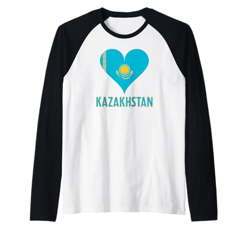 Kasachische Flagge von Kasachstan Männer Frauen Kinder Herz Raglan Kasachische Flagge von Kasachstan Männer Frauen Kinder Herz Raglan von Kazakhstan Flag Asia Heritage Clothing & Gifts