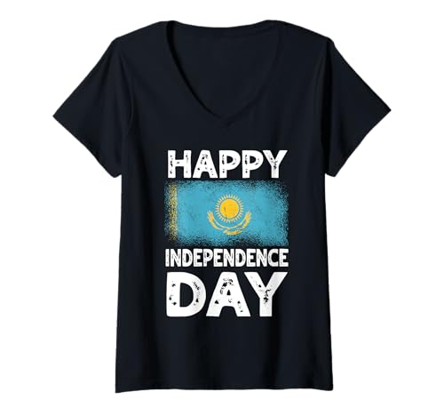 Damen Happy Independence Day Kasachstan Kasachstan Kasachstan Statehood T-Shirt mit V-Ausschnitt Damen Happy Independence Day Kasachstan Kasachstan Kasachstan Statehood T-Shirt mit V-Ausschnitt von Kazakhstan Flag Designs Proud Kazakh Roots