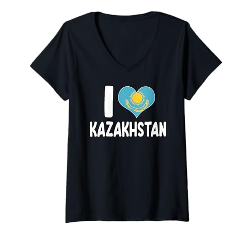 Damen I Love Kasachstan Kasachstan Pride Born In Kasachstan T-Shirt mit V-Ausschnitt Damen I Love Kasachstan Kasachstan Pride Born In Kasachstan T-Shirt mit V-Ausschnitt von Kazakhstan Flag Designs Proud Kazakh Roots
