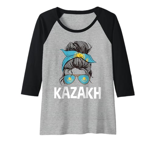 Damen Kasachisches Mädchen Unordentlicher Haarknoten Stolz Kasachstan Frauen Mädchen Raglan Damen Kasachisches Mädchen Unordentlicher Haarknoten Stolz Kasachstan Frauen Mädchen Raglan von Kazakhstan Flag Designs Proud Kazakh Roots