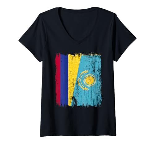 Damen Kolumbien Kasachstan Halbflagge Kolumbien Kasachstan Trikot T-Shirt mit V-Ausschnitt Damen Kolumbien Kasachstan Halbflagge Kolumbien Kasachstan Trikot T-Shirt mit V-Ausschnitt von Kazakhstan Flag Designs Proud Kazakh Roots