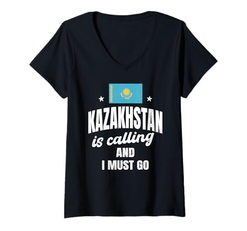 Damen Lustiger Kasachstan-Liebhaber, der sagt, dass kasachische Menschen tragen T-Shirt mit V-Ausschnitt Damen Lustiger Kasachstan-Liebhaber, der sagt, dass kasachische Menschen tragen T-Shirt mit V-Ausschnitt von Kazakhstan Flag Designs Proud Kazakh Roots