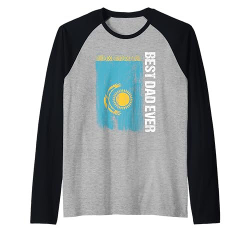 Herren Best Kasachh Dad Ever Kasachstan Vater Bekleidung Raglan von Kazakhstan Flag Designs Proud Kazakh Roots