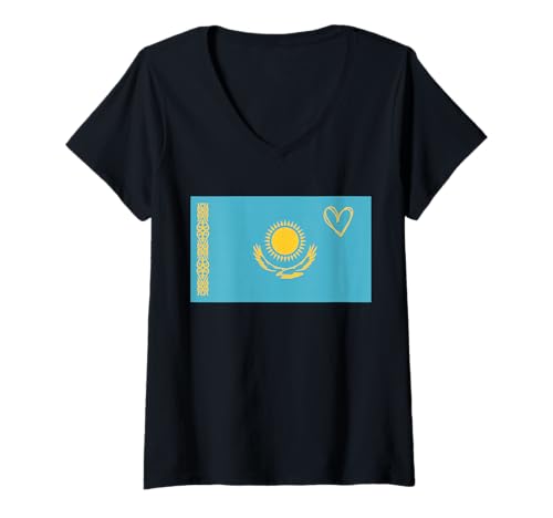 Damen Kasachstan-Flagge, kasachisches Herz, stolz, Nationalfeiertag T-Shirt mit V-Ausschnitt Damen Kasachstan-Flagge, kasachisches Herz, stolz, Nationalfeiertag T-Shirt mit V-Ausschnitt von Kazakhstan Flag Kazakh Proud National Gifts Idea