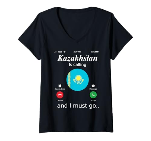 Damen Kasachstan is Calling and I Must Go Kasachstan Flag Shirt T-Shirt mit V-Ausschnitt Damen Kasachstan is Calling and I Must Go Kasachstan Flag Shirt T-Shirt mit V-Ausschnitt von Kazakhstan Flag T-Shirt