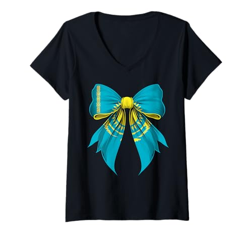 Damen Kasachstan-Flagge, kasachischer Stolz, Kokette T-Shirt mit V-Ausschnitt Damen Kasachstan-Flagge, kasachischer Stolz, Kokette T-Shirt mit V-Ausschnitt von Kazakhstan Kazakh Coquette Flag Ribbon Gifts